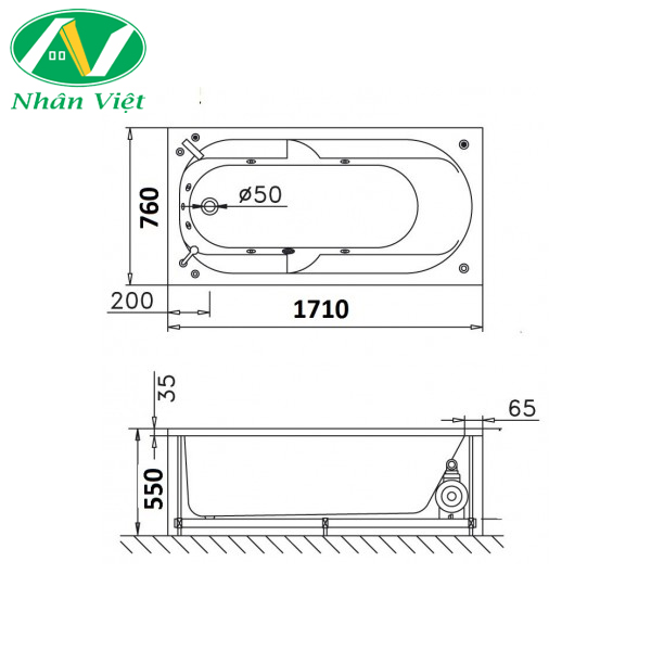 Bản vẽ kỹ thuật bồn tắm CAESAR AT0670 xây 1.7m