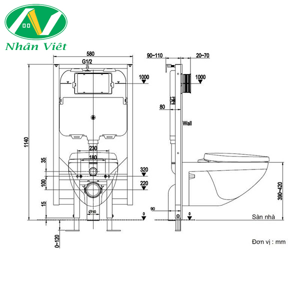 bản vẽ cách lắp đặt bồn cầu âm tường