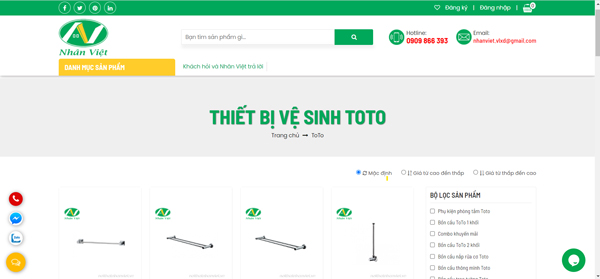 Đây là giao diện của website Nội thất Nhân Việt dành riêng cho thiết bị vệ sinh TOTO.