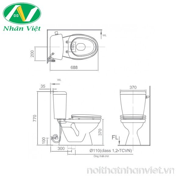 Bàn cầu Inax C-117VAN hai khối xả gạt nắp êm-0