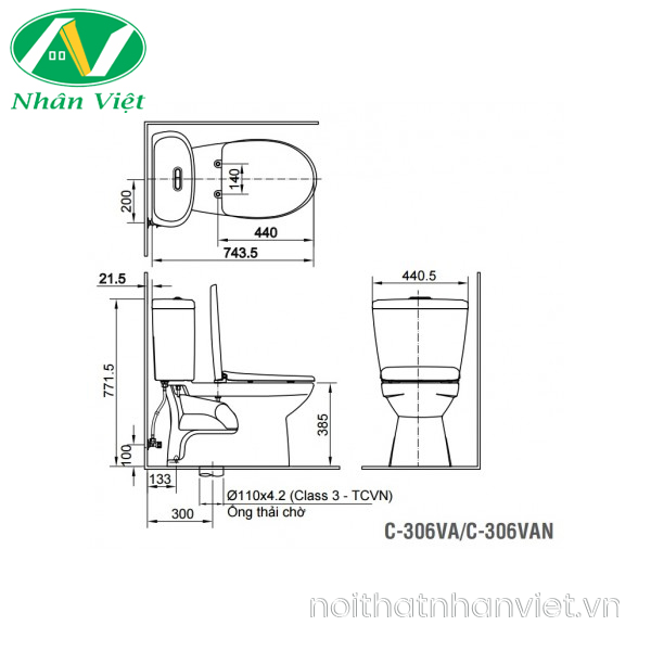 Bàn cầu Inax C-306VA  2 khối nắp thường-0