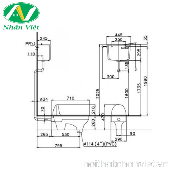 Bàn cầu xổm Caesar C1280 2 khối-0