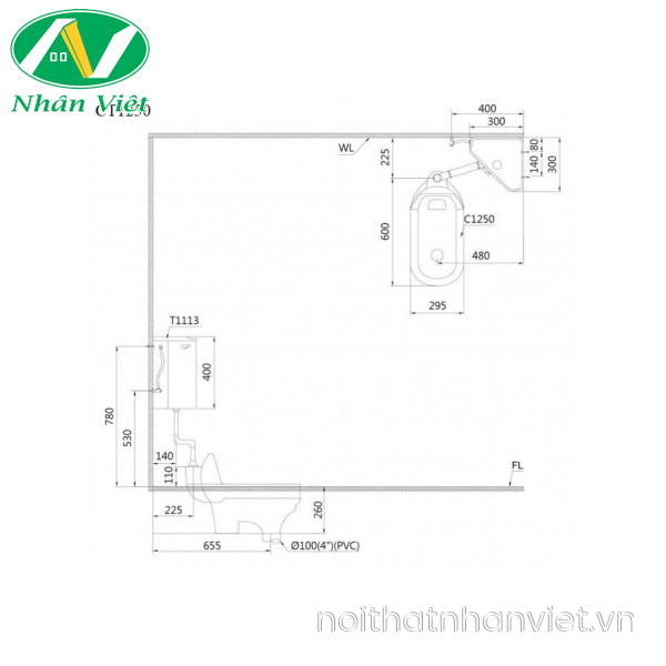 Bàn cầu xổm Caesar 2 khối CT1250-0