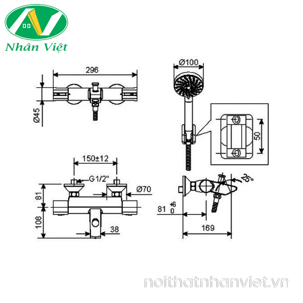 Bộ sen tắm American Standard WF-4946 chỉnh nhiệt nóng lạnh-0