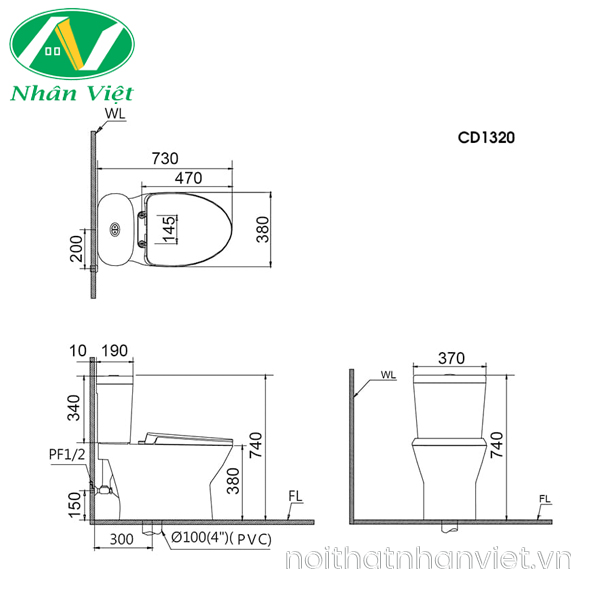 Bồn cầu Caesar CD1320/TAF400H hai khối nắp rửa điện tử-0