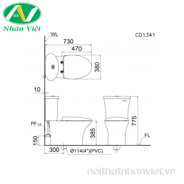 Bồn cầu Caesar CD1341 thùng T1241 nắp êm-0