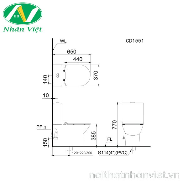 Bồn Cầu CAESAR CD1551 Thùng T1152 Nắp Êm-0