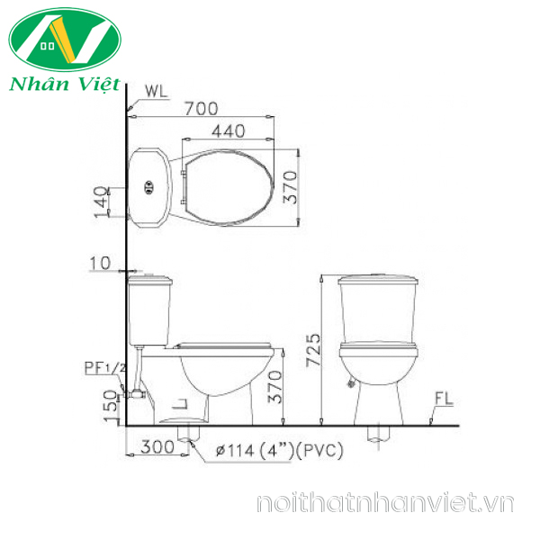 Bồn cầu Caesar CDS1338 thùng T1238 2 nhấn nắp êm-0