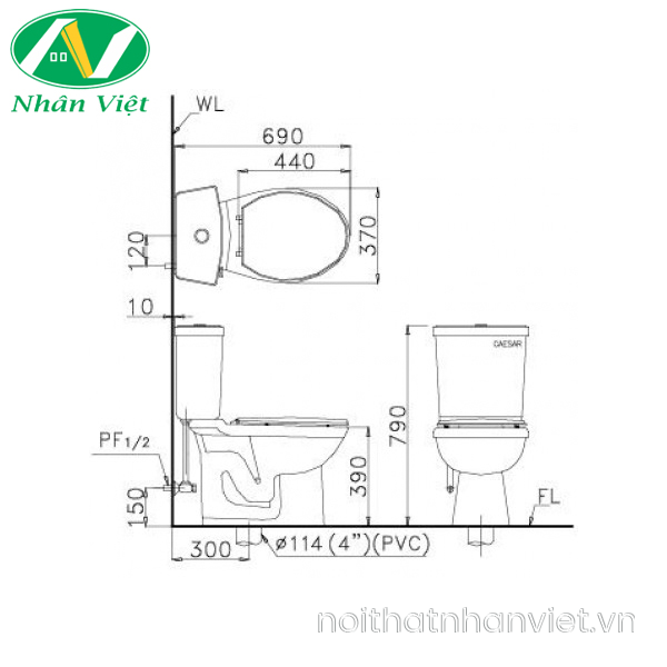 Bồn cầu Caesar CTS1325 thùng T1125 1 nhấn nắp êm-0