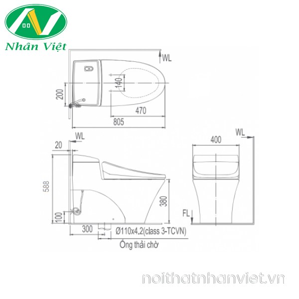 Bồn Cầu INAX AC-1008VRN (AC1008VRN) 1 Khối Aqua Ceramic-0