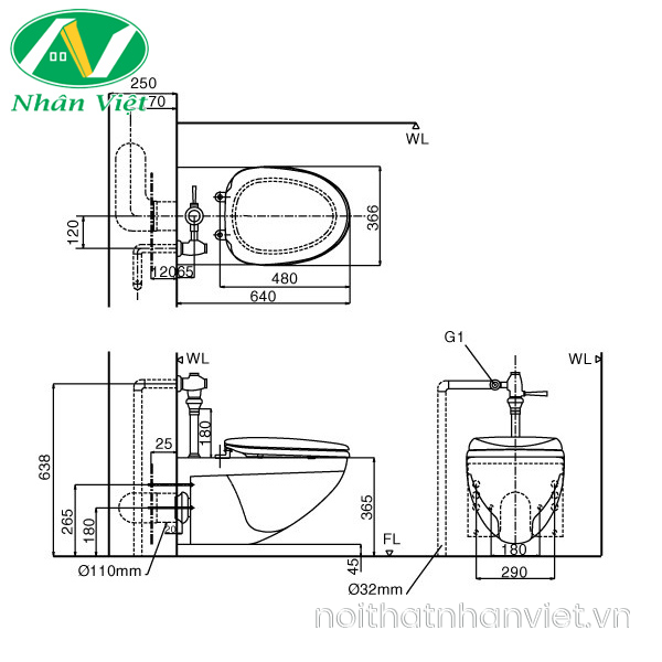 Bồn cầu Inax AC-22P/CW-H17VN treo tường nắp điện tử-0