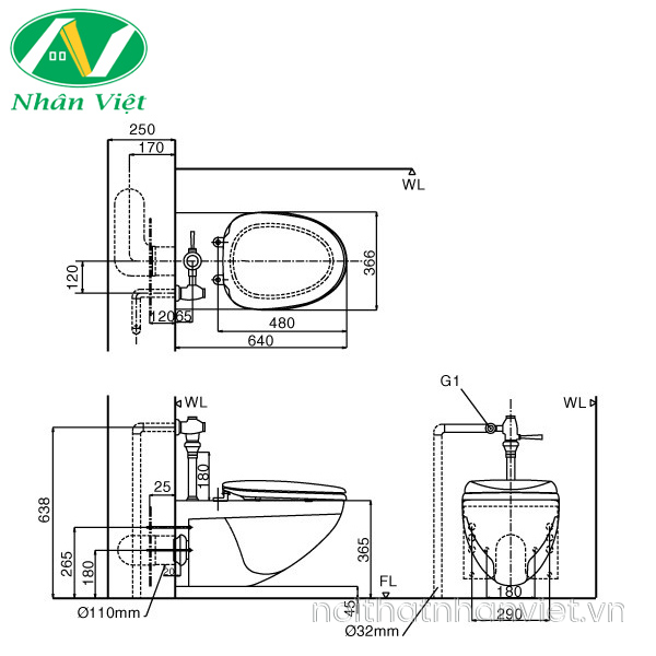 Bồn cầu Inax AC-22P/CW-S15VN treo tường nắp rửa cơ-0