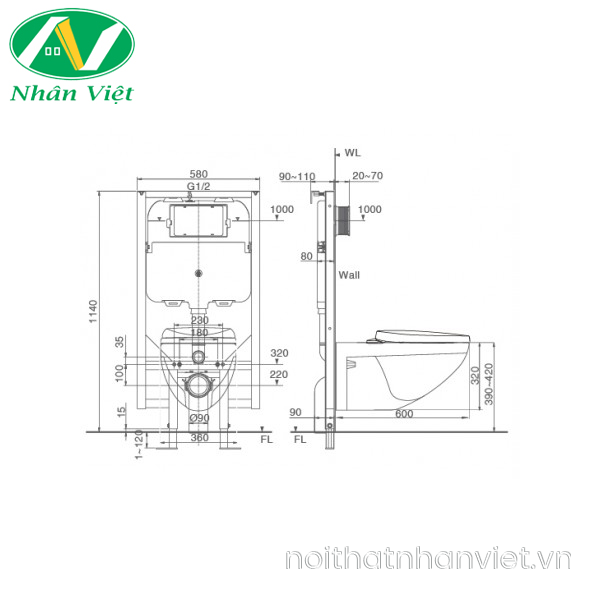 Bồn cầu Inax AC-23PVN treo tường-0