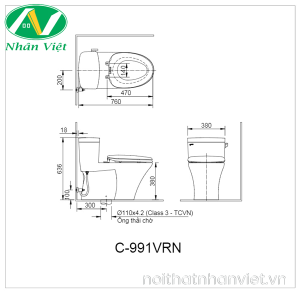 Bản vẽ kỹ thuật bồn cầu Inax AC-991R/CW-S15VN một khối nắp rửa cơ