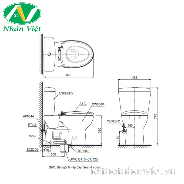 Bồn cầu Toto CS300DRW11 hai khối nắp rửa điện tử tự động đóng mở-0