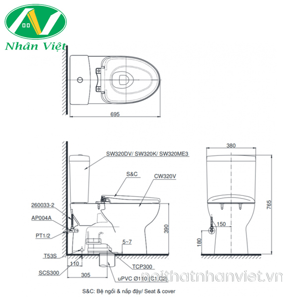 Bồn cầu Toto CS320DRW11 hai khối nắp rửa điện tử tự động đóng mở-0