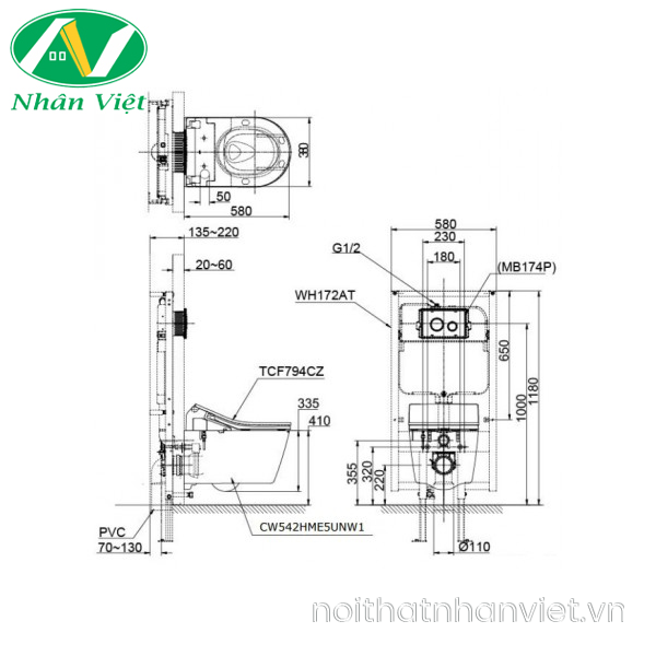 Bồn cầu Toto CW542HME5UNW1/TCF794CZ/WH172AT nắp TCF794CZ-0