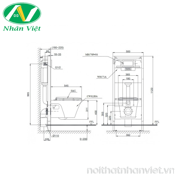 Bồn cầu Toto CW822NJWS/MB174P/WH172A treo tường nắp TC393VS-0