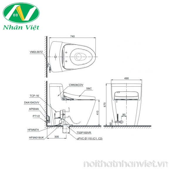 Bồn Cầu TOTO MS636DT2 Một Khối Nắp TC393VS-0