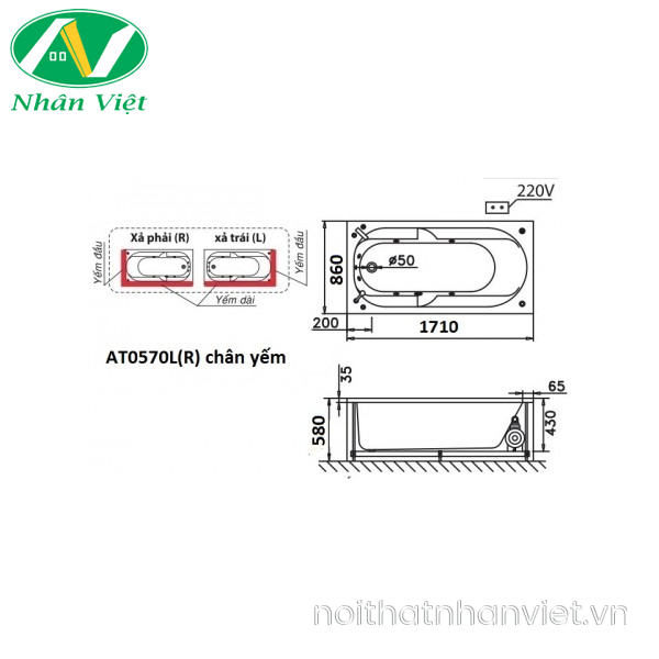 Bồn tắm CAESAR AT0570L/R chân yếm 1.7m-0