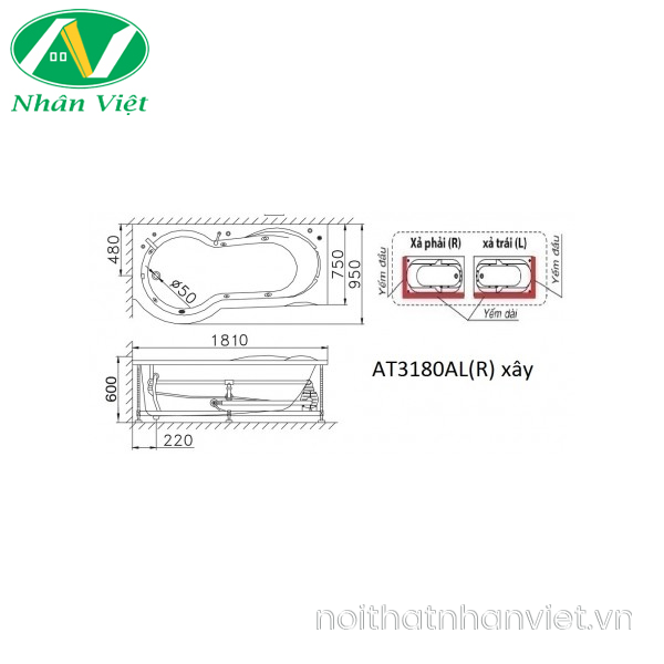 Bồn tắm Caesar AT3180AL/R  xây 1.8m-0