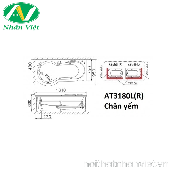 Bồn tắm CAESAR AT3180L/R chân yếm 1.8m-0