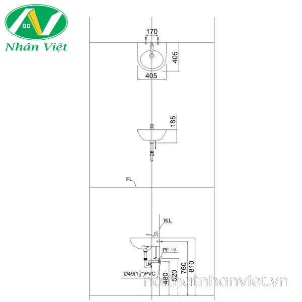 Chậu lavabo Caesar L2140/P2445 treo tường chân dài-0