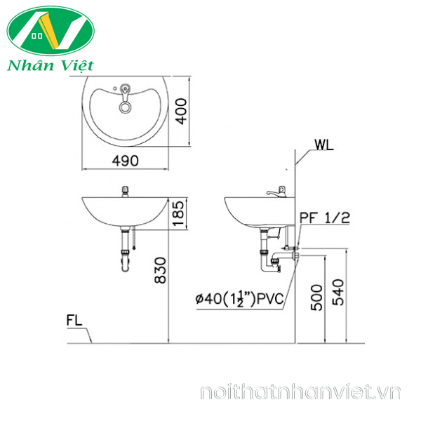 Chậu lavabo Caesar L2150/P2441 treo tường-0