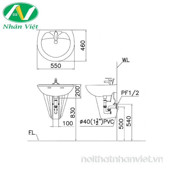 Chậu lavabo Caesar L2220/P2436 treo tường chân ngắn-0