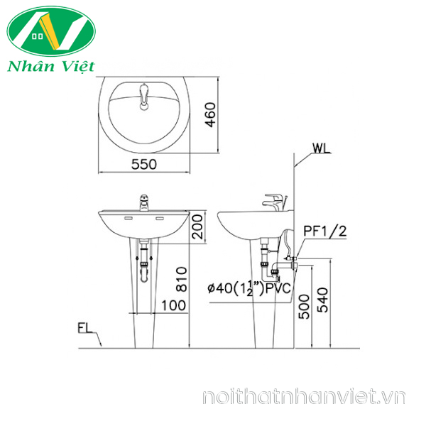 Chậu lavabo Caesar L2220/P2437 treo tường chân dài-0