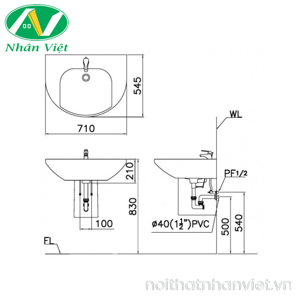 Chậu lavabo Caesar LF2270/PF2470 treo tường chân ngắn-0