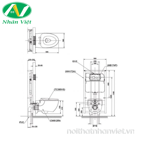 Thân bồn cầu treo tường  Toto CW812RA/TC811SJ-0