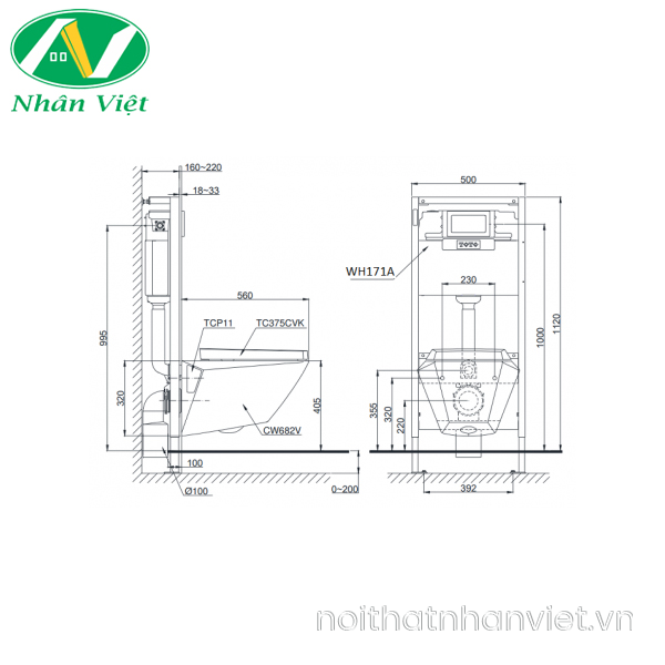 Thân cầu treo tường Toto CW682/TC375CVK nắp TC375CVK-0