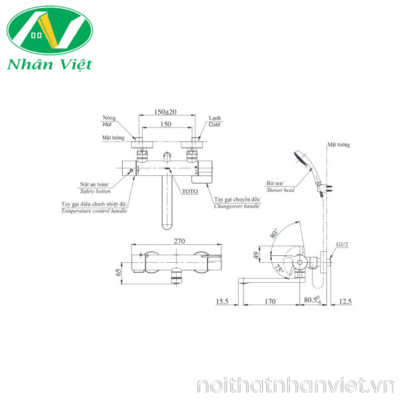 Vòi bồn tắm TOTO TBV03427V/TBW02017A nhiệt độ xả bồn-0