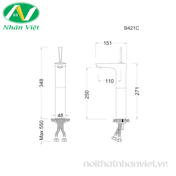 Vòi lavabo Caesar B421CU cổ cao nóng lạnh-0