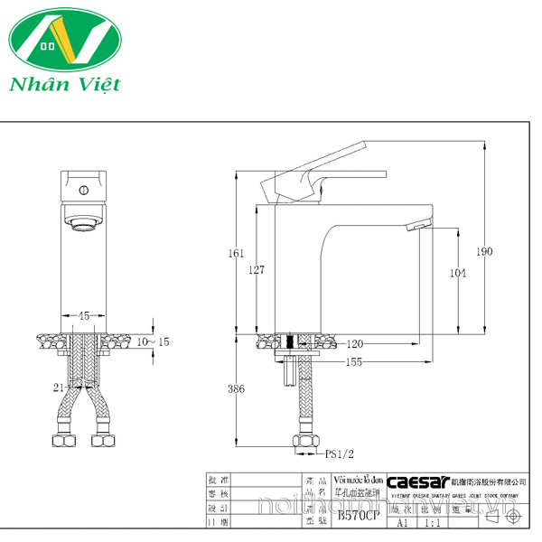 Vòi lavabo Caesar B570CU nóng lạnh xả nhấn nhựa-0