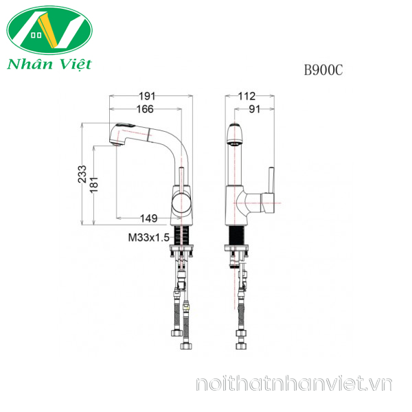 Vòi lavabo Caesar B900CU dây rút nóng lạnh xả nhấn nhựa-0