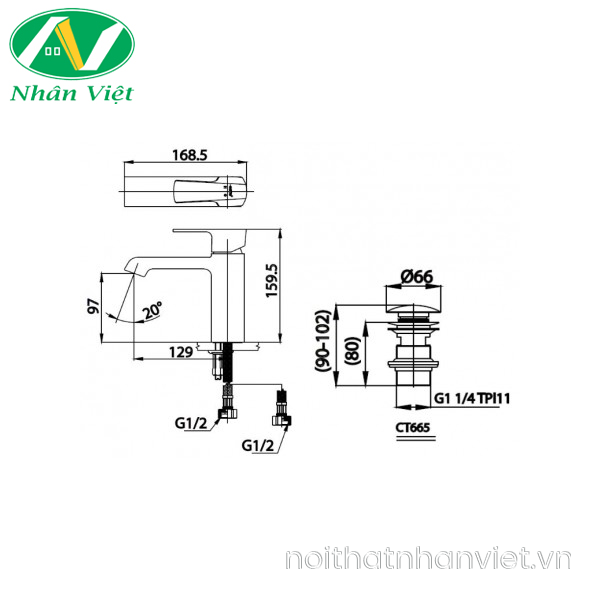 Vòi lavabo Cotto CT2200A nóng lạnh-0