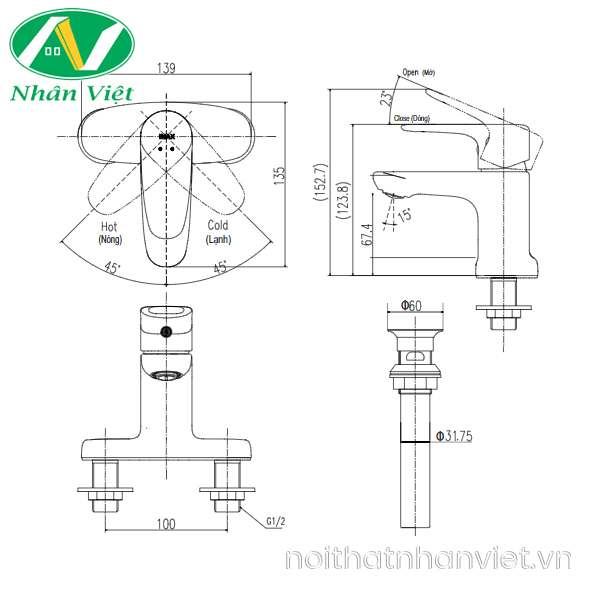 Vòi lavabo Inax LFV-1111S nóng lạnh-0