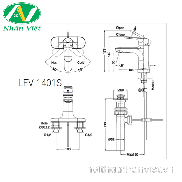 Vòi lavabo Inax LFV-1401S nóng lạnh-0