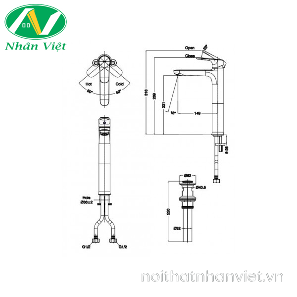 Vòi lavabo Inax LFV-1402SH nóng lạnh thân cao-0