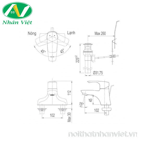 Vòi lavabo Inax LFV-211S nóng lạnh chậu 3 lỗ-0