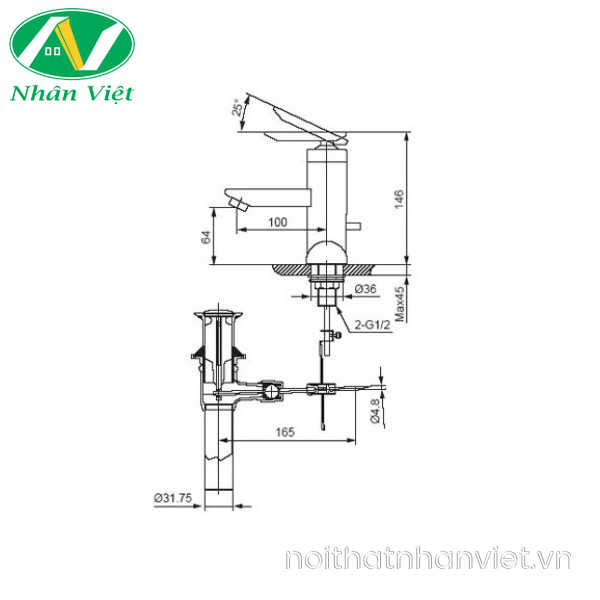 Vòi lavabo Inax LFV-4001S nóng lạnh chậu 3 lỗ-0