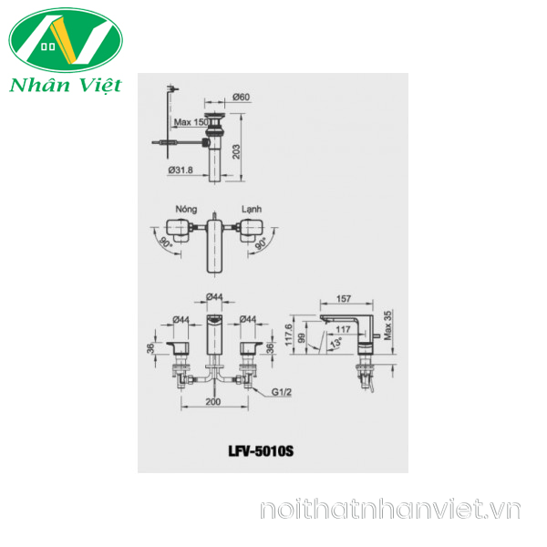 Vòi lavabo Inax LFV-5010S nóng lạnh 3 lỗ-0