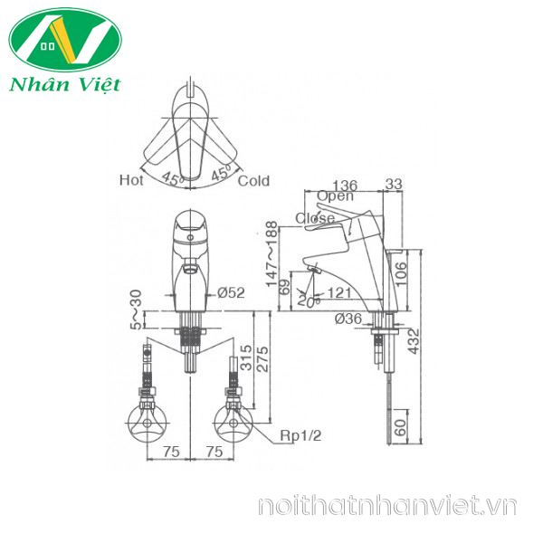 Vòi lavabo Inax LFV-5102S nóng lạnh-0