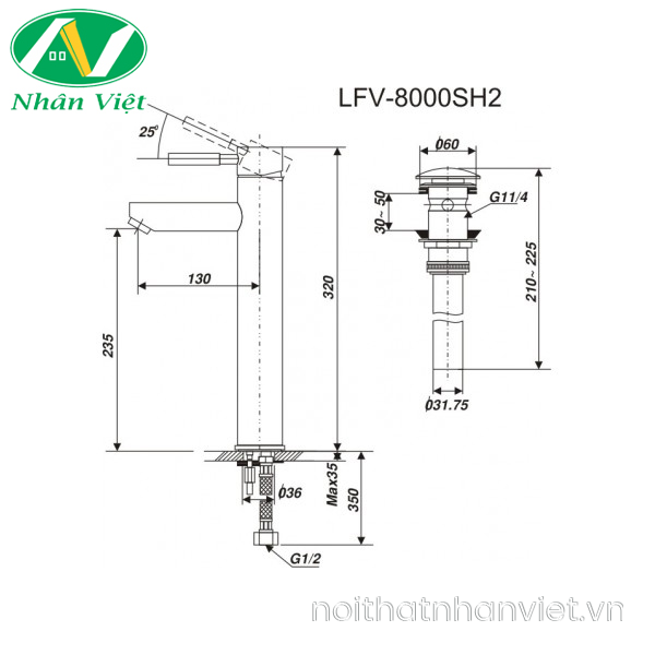 Vòi lavabo Inax LFV-8000SH2 cổ cao nóng lạnh-0