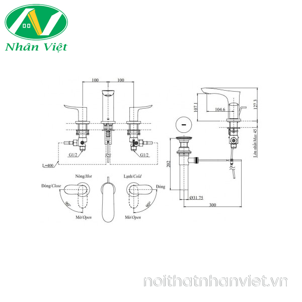 Vòi lavabo Toto TLG01201B 3 lỗ nóng lạnh-0