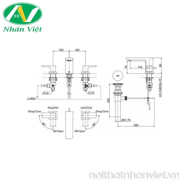 Vòi Lavabo TOTO TLG02201B 3 Lỗ Nóng Lạnh-0