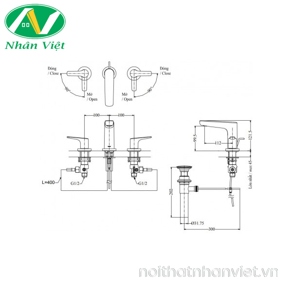 Vòi lavabo Toto TLG03201B 3 lỗ nóng lạnh-0