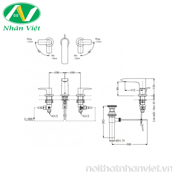 Vòi lavabo Toto TLG04201B 3 lỗ nóng lạnh-0